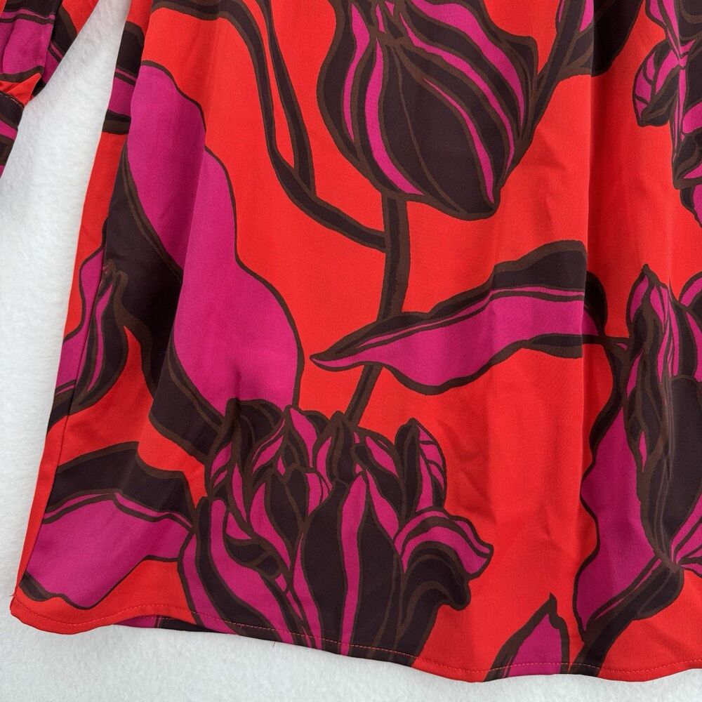 Who What Wear Floral Dress Womens Medium Red Pink Mock Neck Puff Sleeve Pockets - Picture 5 of 9